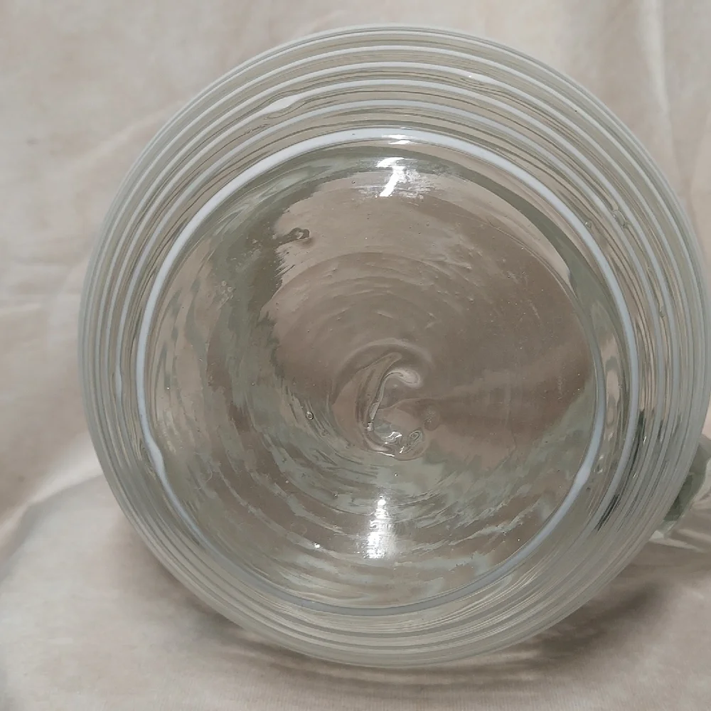 Eco-Friendly Handblown Recycled Glass Pitcher from Mexico - White Spirals